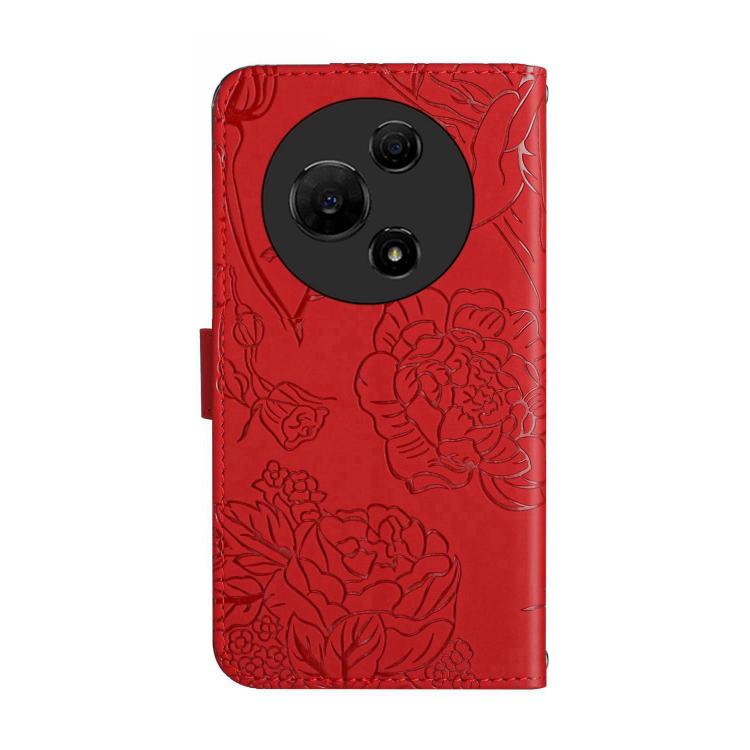 Funda de cuero con tapa y diseño de mariposas en relieve para TCL 60 SE / 605 HT03 (roja)