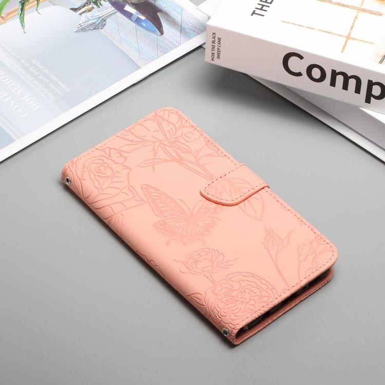 Funda de cuero con tapa y diseño de mariposas en relieve para TCL 60 SE / 605 HT03 (rosa)