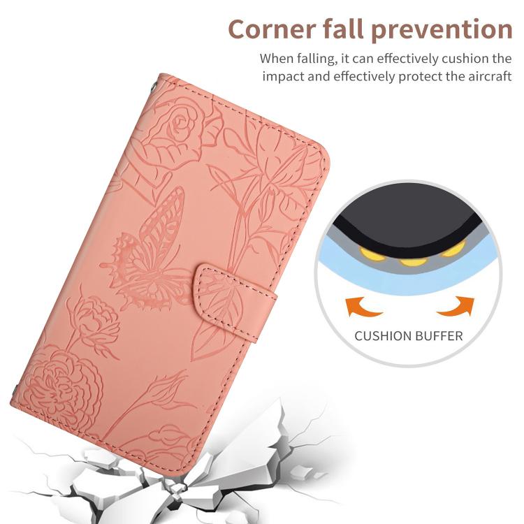 Funda de cuero con tapa y diseño de mariposas en relieve para TCL 60 SE / 605 HT03 (rosa)