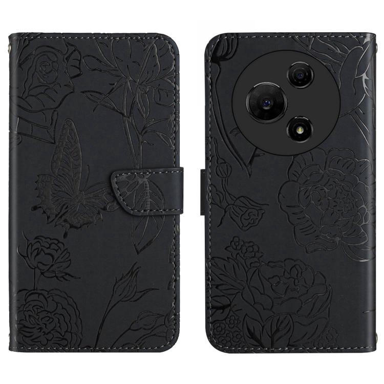 Funda de cuero con tapa y diseño de mariposas en relieve para TCL 60 SE / 605 HT03 (negra)