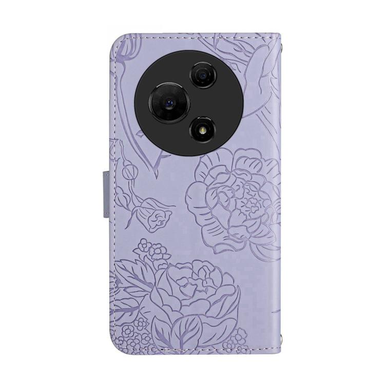 Funda de cuero con tapa y diseño de mariposas en relieve para TCL 60 SE / 605 HT03 (morado)
