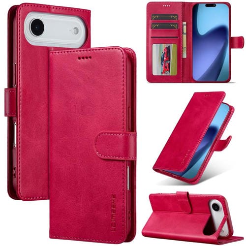 LC.IMEEKE Funda de piel con textura de becerro y tapa horizontal para iPhone 17 Air (Rojo)