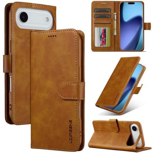 LC.IMEEKE Funda de piel con textura de becerro y tapa horizontal para iPhone 17 Air (Amarillo)