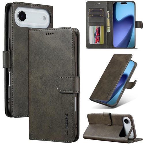 LC.IMEEKE Funda de piel con textura de becerro y tapa horizontal para iPhone 17 Air (gris)
