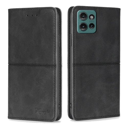 Funda de Cuero Magnética con Textura de Vaca para Motorola Edge 50 5G (Negro)