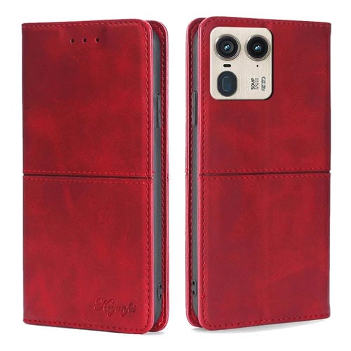 Funda de Cuero Magnética con Textura de Vaca para Motorola Edge 50 Ultra (Rojo)