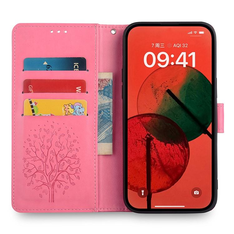 Funda de piel con relieve de árbol y ciervo para Samsung Galaxy XCover 7 Pro 5G (rosa)