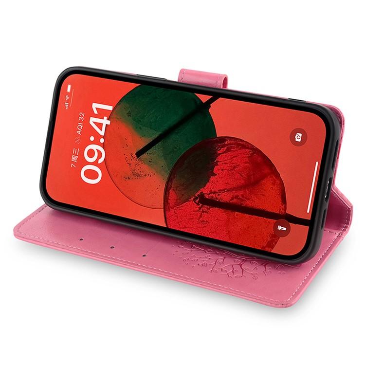 Funda de piel con relieve de árbol y ciervo para Samsung Galaxy XCover 7 Pro 5G (rosa)