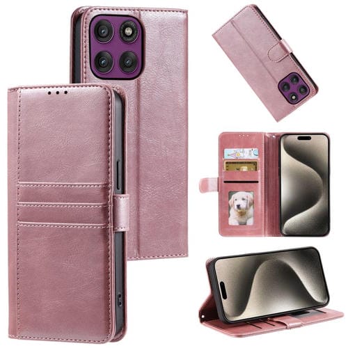 Funda de cuero tipo cartera para Motorola Edge 60 Pro (oro rosa)