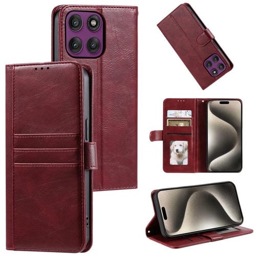 Funda de cuero tipo cartera para Motorola Edge 60 Pro (rojo vino)