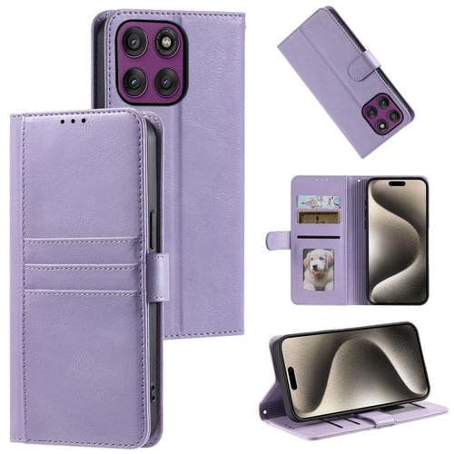 Funda de cuero tipo cartera para Motorola Edge 60 Pro (morada)