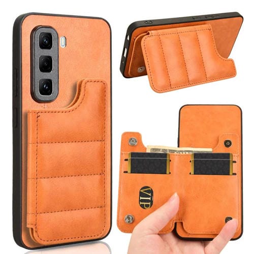 Funda para Teléfono Infinix Hot 50 Pro 4G con Patrón de Vaca y Tarjeta de Costura (Naranja)