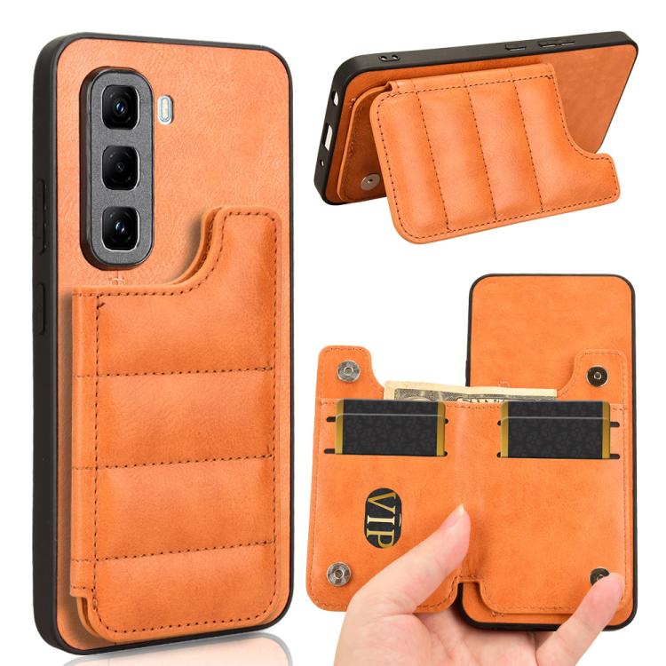 Funda para Teléfono Infinix Hot 50 Pro 4G con Patrón de Vaca y Tarjeta de Costura (Naranja)