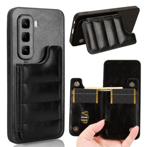 Funda para Teléfono Infinix Hot 50 Pro+ 4G con Patrón de Vaca y Tarjeta de Costura (Negra)