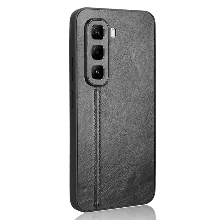 Funda para Teléfono Infinix Hot 50 Pro+ 4G con Patrón de Vaca y Tarjeta de Costura (Negra)