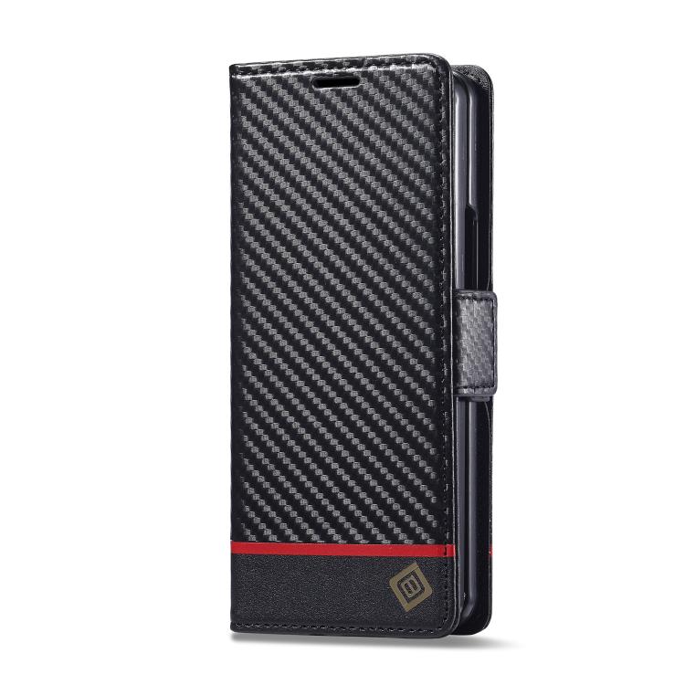 Funda de cuero de fibra de carbono LC.IMEEKE para Samsung Galaxy Z Fold7 5G (negro horizontal)
