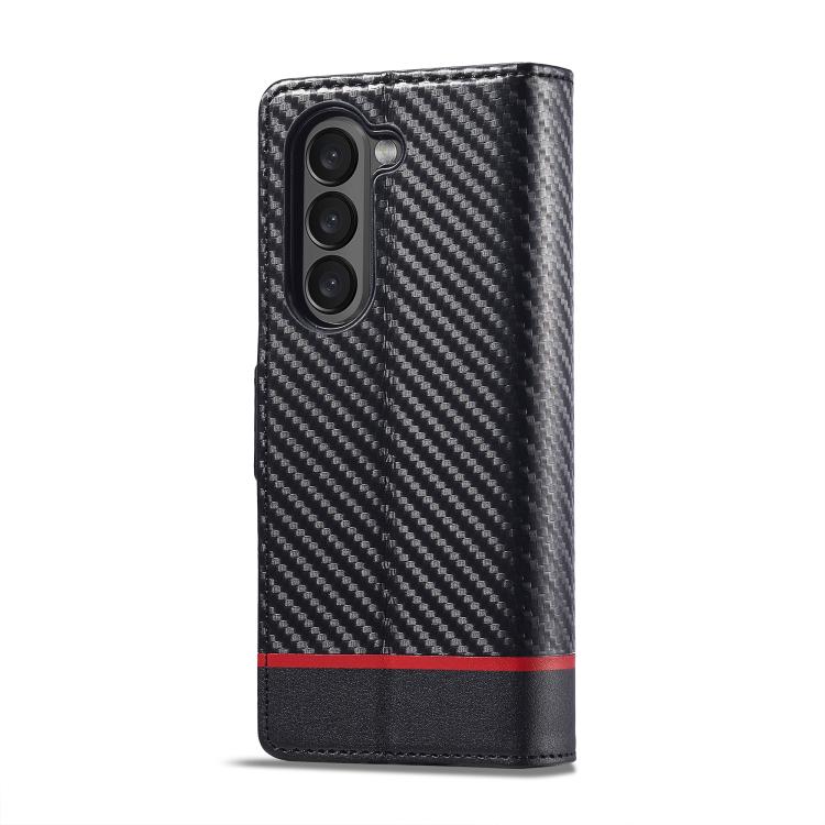 Funda de cuero de fibra de carbono LC.IMEEKE para Samsung Galaxy Z Fold7 5G (negro horizontal)
