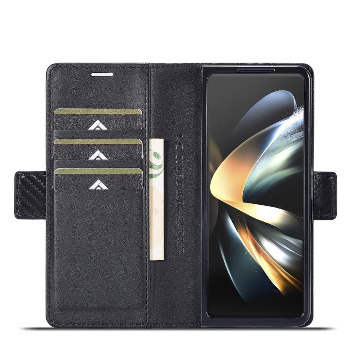 Funda de cuero de fibra de carbono LC.IMEEKE para Samsung Galaxy Z Fold7 5G (negro horizontal)