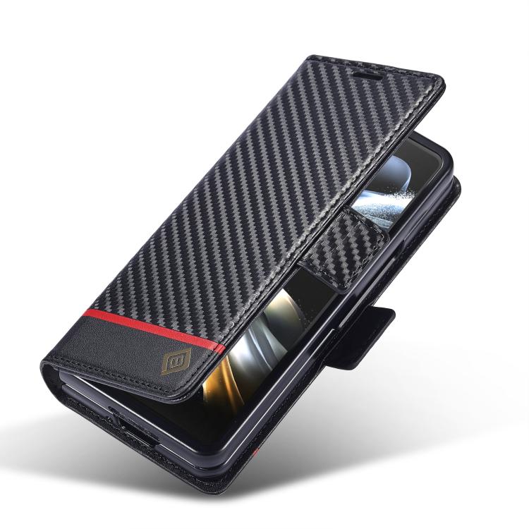 Funda de cuero de fibra de carbono LC.IMEEKE para Samsung Galaxy Z Fold7 5G (negro horizontal)