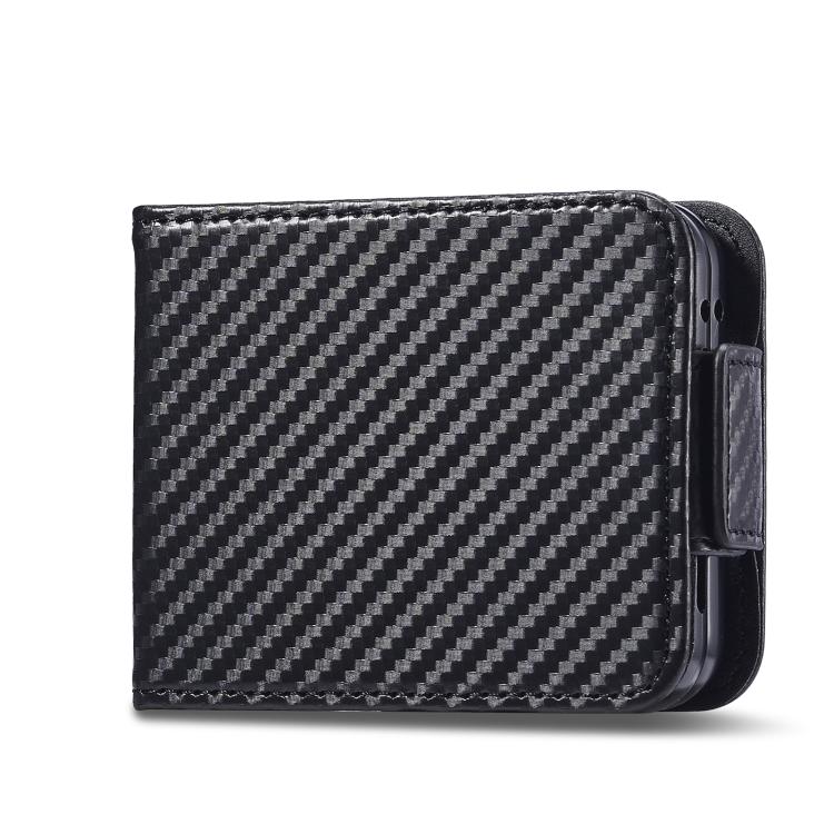 Funda de cuero de fibra de carbono LC.IMEEKE para Samsung Galaxy Z Flip7 5G (negro horizontal)