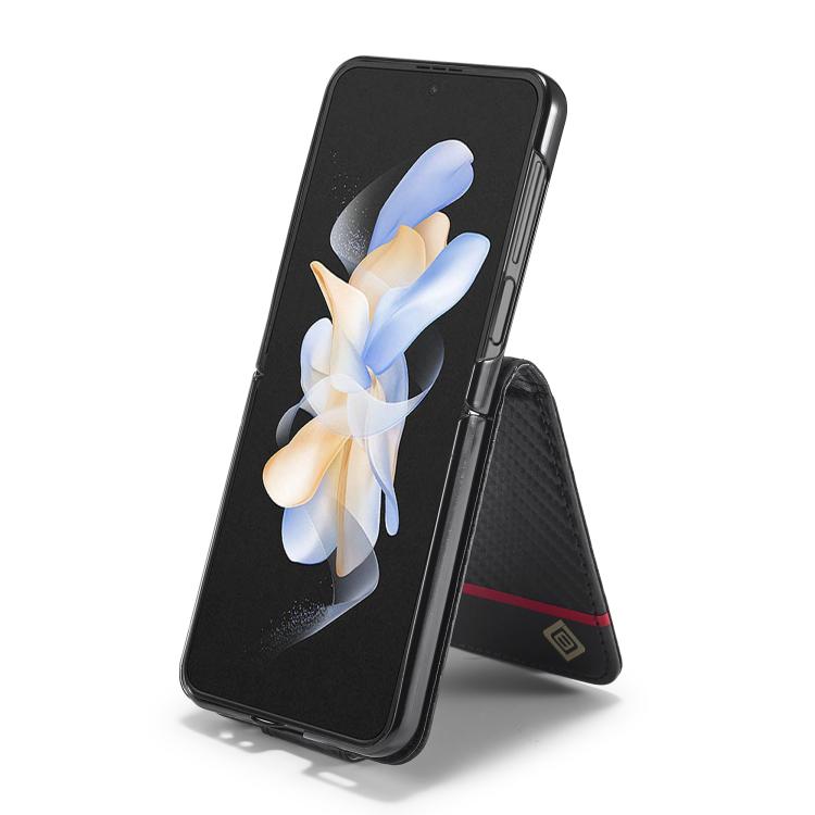 Funda de cuero de fibra de carbono LC.IMEEKE para Samsung Galaxy Z Flip7 5G (negro horizontal)