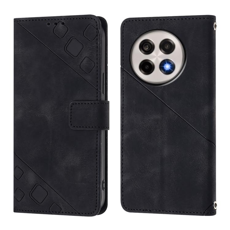 Funda de Cuero con Relieve y Tacto de Piel para OnePlus 13R/Ace 5 Pro 5G (Negra)