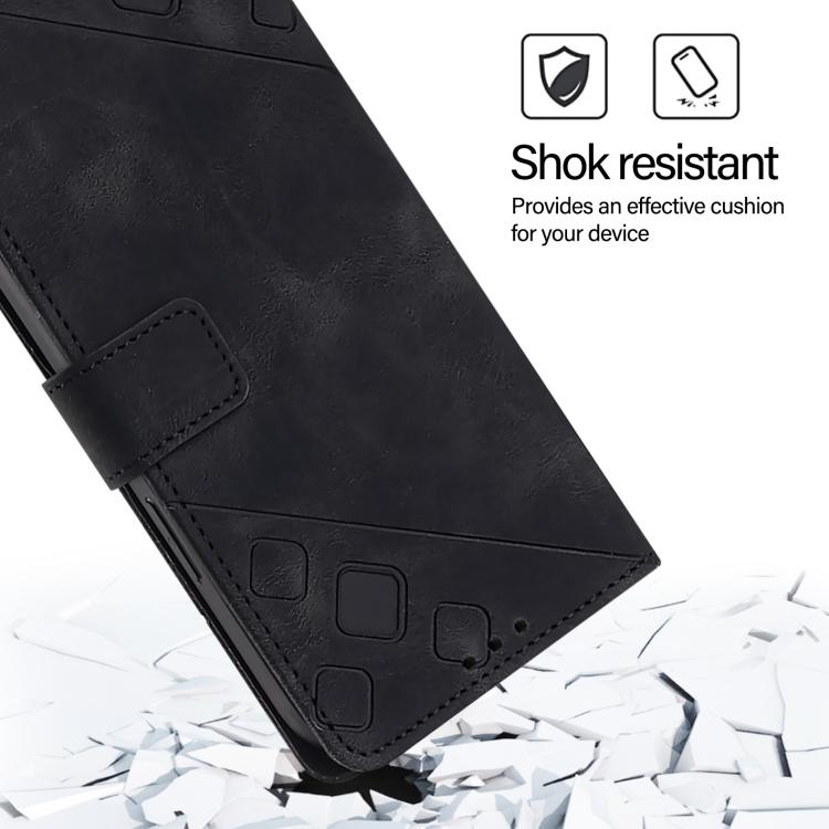 Funda de Cuero con Relieve y Tacto de Piel para OnePlus 13R/Ace 5 Pro 5G (Negra)