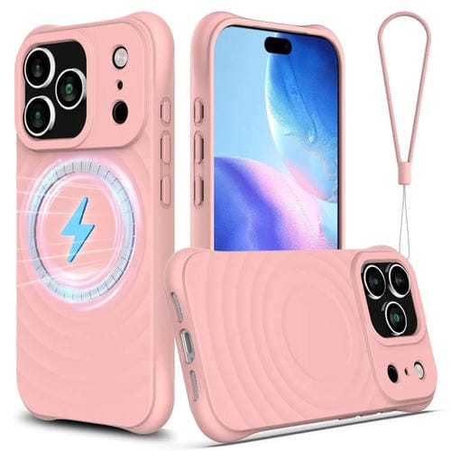Funda de silicona líquida magnética MagSafe con textura ondulada para iPhone 17 Pro (rosa)
