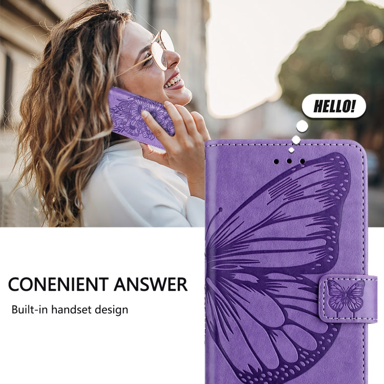 Funda de Cuero para OnePlus Nord N10 5G con Diseño de Mariposa en Relieve (Morado Claro)