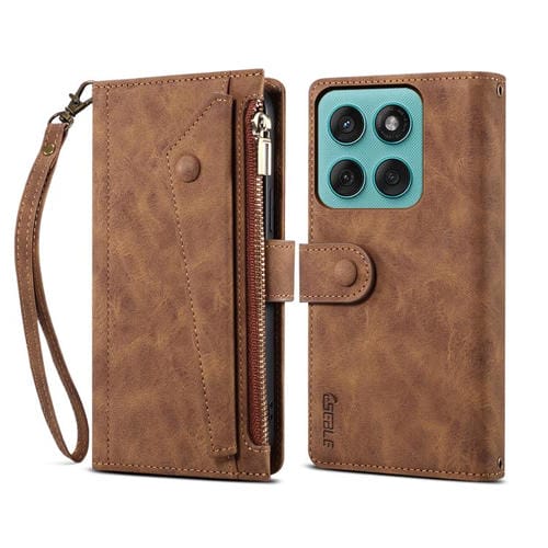 Funda de cuero retro con protección RFID para Motorola Moto G86 5G ESEBLE (marrón)