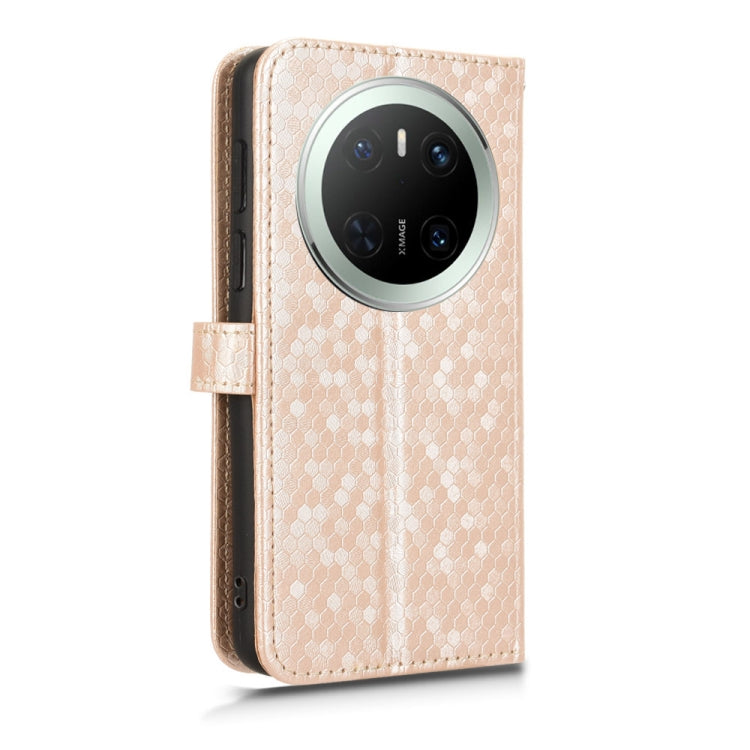 Funda de Cuero Huawei Mate 70 Textura de Puntos Panal (Dorada)