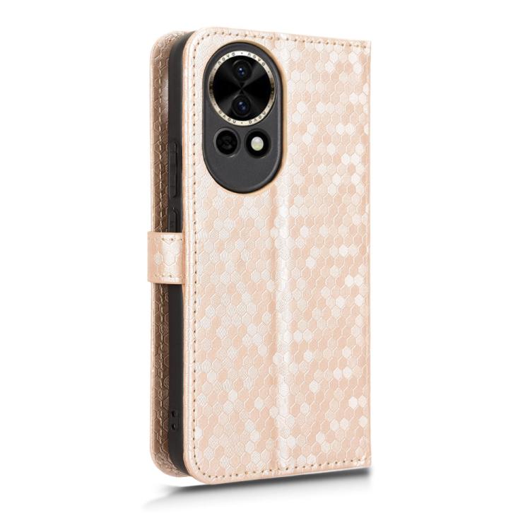 Funda de Cuero con Textura de Puntos de Panal para Huawei Nova 12 5G y Nova 13 (Dorada)