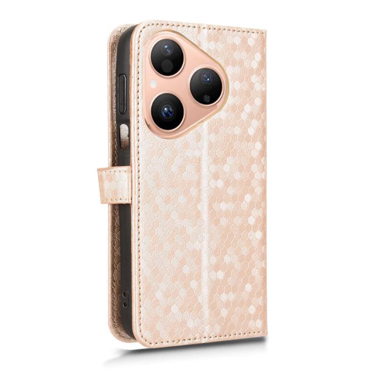 Funda de cuero con textura de panal y puntos para Huawei Pura 80 5G (dorada)