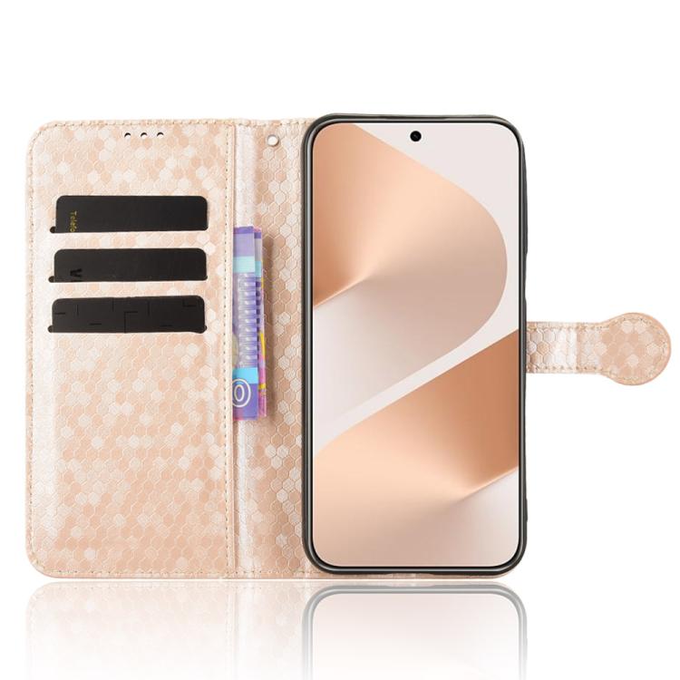 Funda de cuero con textura de panal y puntos para Huawei Pura 80 5G (dorada)