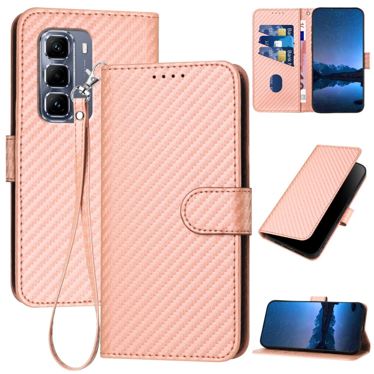 Funda de Cuero con Hebilla de Fibra de Carbono para Infinix Hot 50 Pro+ 4G Yx0070 con Cordón (Rosa)
