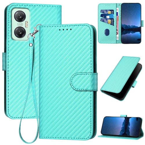 Funda de Cuero con Hebilla de Fibra de Carbono para Infinix Hot 20 5G Yx0070 con Cordón (Azul Claro)