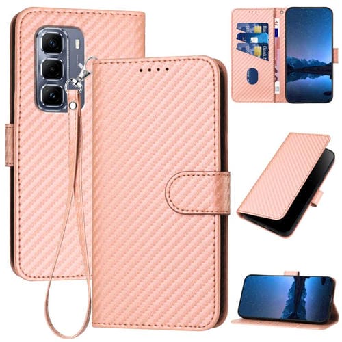 Funda de Cuero con Hebilla de Fibra de Carbono para Infinix Hot 50 Pro 4G Yx0070 con Cordón (Rosa)