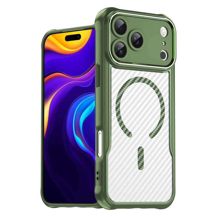 Funda translúcida MagSafe con textura de fibra de carbono para iPhone 17 Pro Max (verde)