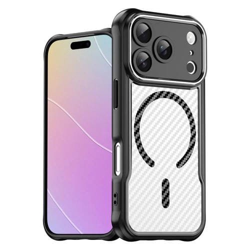 Funda translúcida MagSafe con textura de fibra de carbono para iPhone 17 Pro (negra)