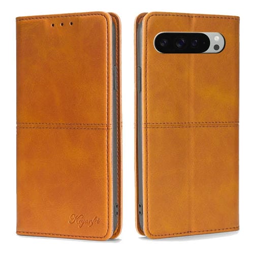 Funda de Cuero Magnética Textura de Vaca para Google Pixel 9 Pro XL (Marrón Claro)