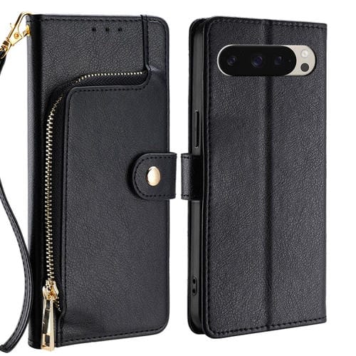 Funda de Cuero con Cremallera para Teléfono Google Pixel 9 (Negra)