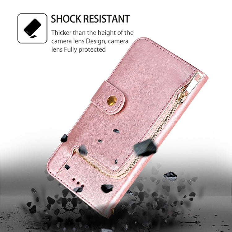 Funda de Cuero con Cremallera para Teléfono Itel S24 4G (Oro Rosa)