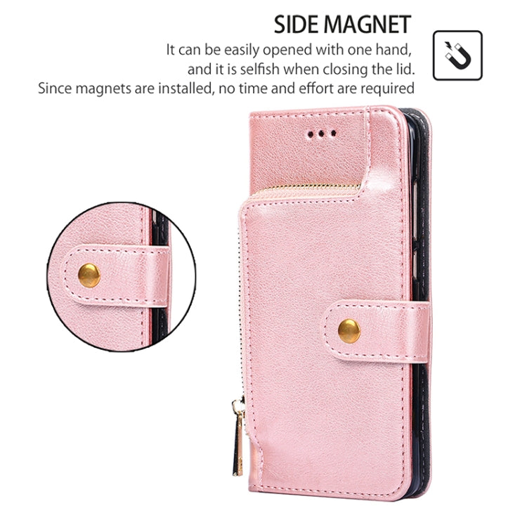 Funda de Cuero con Cremallera para Teléfono Itel S24 4G (Oro Rosa)