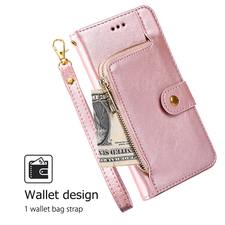 Funda de Cuero con Cremallera para Teléfono Itel S24 4G (Oro Rosa)