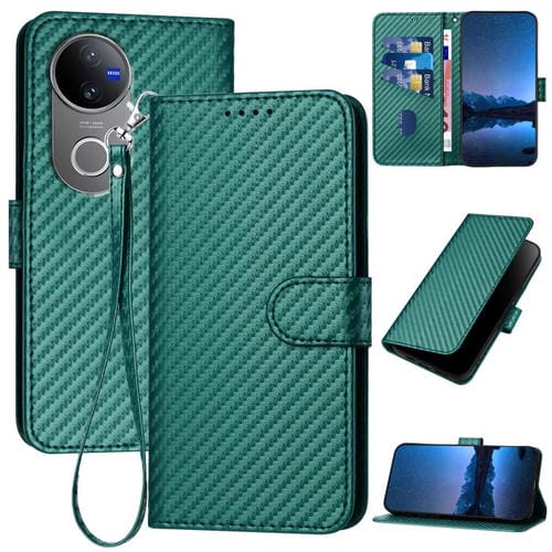 Funda de Cuero con Hebilla de Fibra de Carbono y Cordón para Vivo V50 Yx0070 (Verde Oscuro)