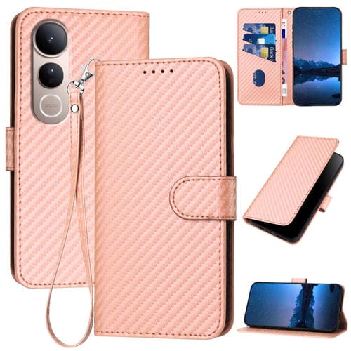 Funda de Cuero con Hebilla de Fibra de Carbono y Cordón para Vivo V50 Lite 4G/5G Yx0070 (Rosa)