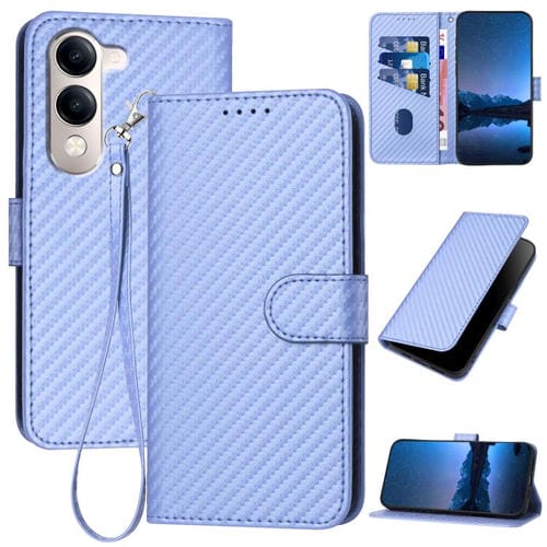 Funda de Cuero con Hebilla de Fibra de Carbono y Cordón para Vivo Y29S 5G / Y04 4G Global Yx0070 (Morado Claro)