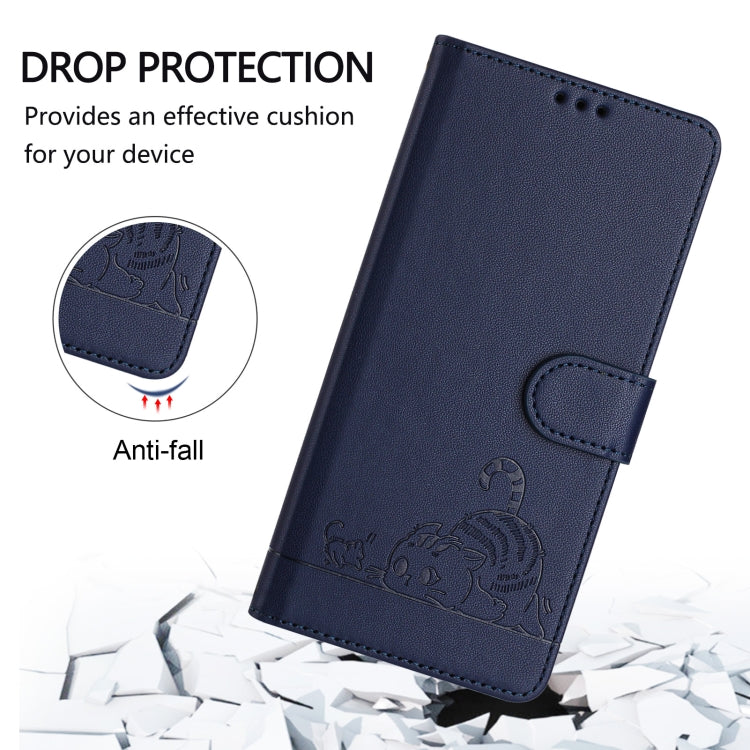 Funda Cuero Rfid TCL 50 Pro Nxtpaper con Cordón Patrón Gato y Rata (Azul)