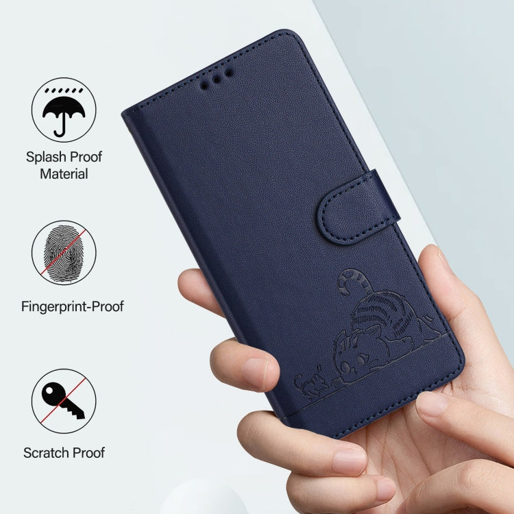 Funda Cuero Rfid TCL 50 Pro Nxtpaper con Cordón Patrón Gato y Rata (Azul)