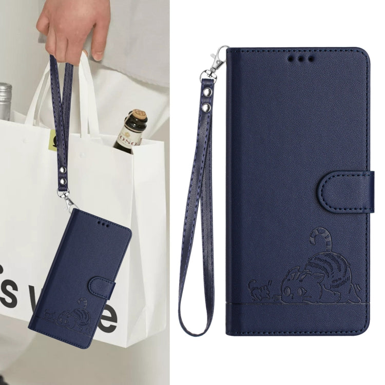 Funda Cuero Rfid TCL 50 Pro Nxtpaper con Cordón Patrón Gato y Rata (Azul)